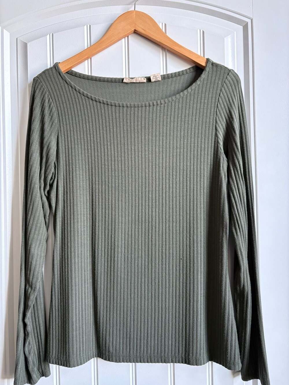 Christian Siriano Long Sleeve Ribbed Top Size M Green Modal Blend